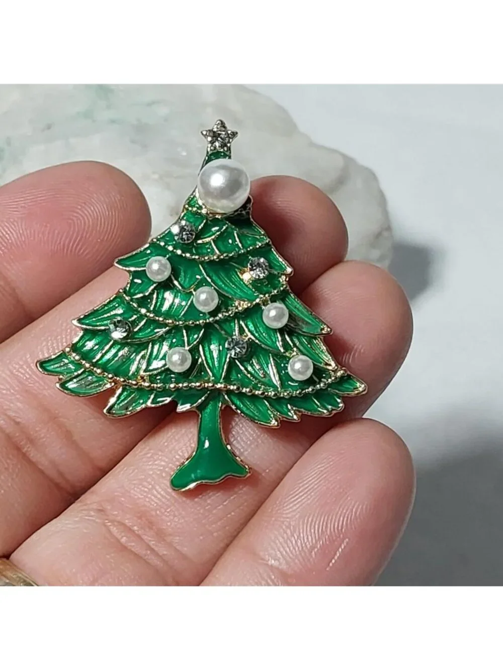 Green Christmas Tree Brooch With